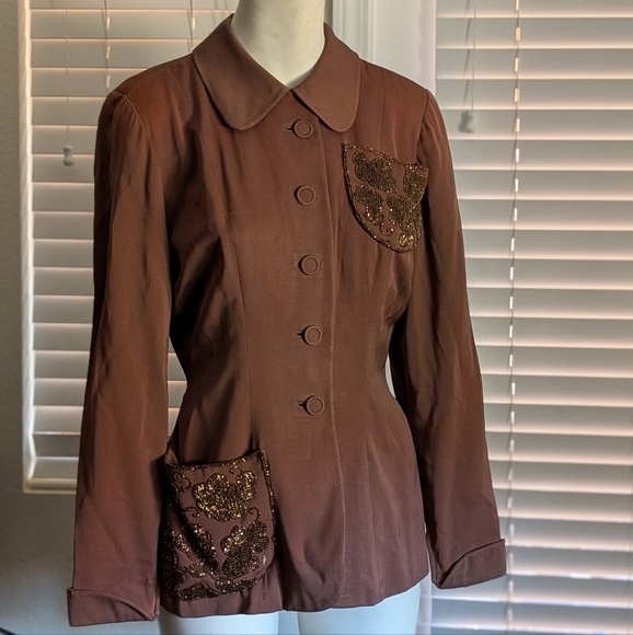 Jackets & Blazers - 1940s Beaded Brown Suit Jacket